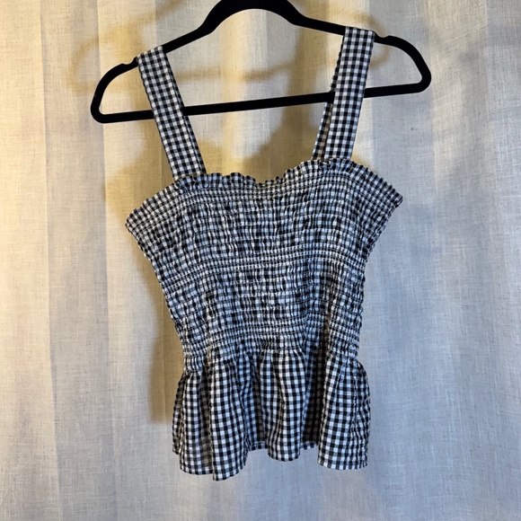 🖤 Urban Outfitters Gingham Smocked Peplum Top – Size M - Picture 1 of 6